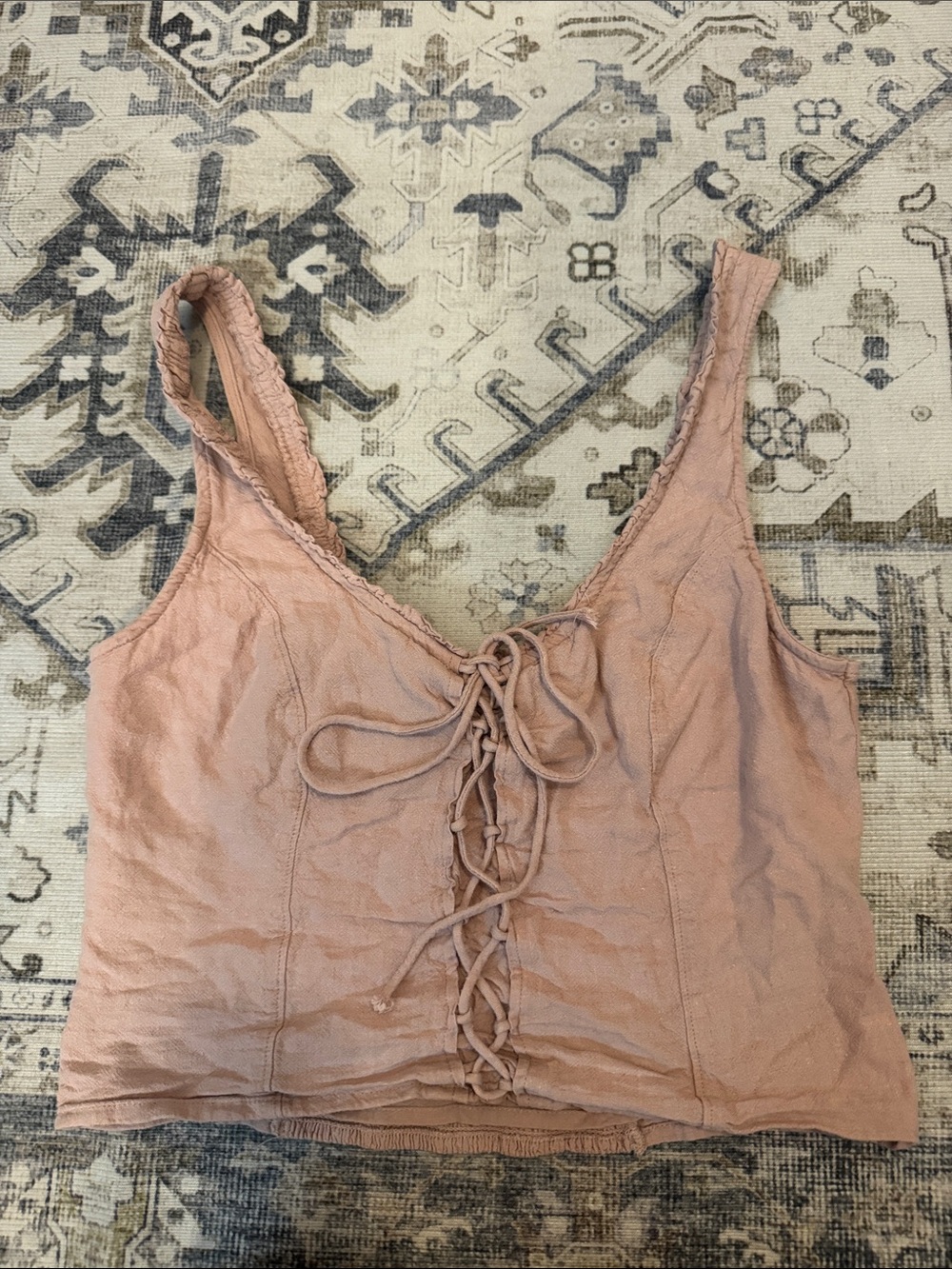 Abercrombie & Fitch Small Blush Lace Up Corset Tank Top Y2K